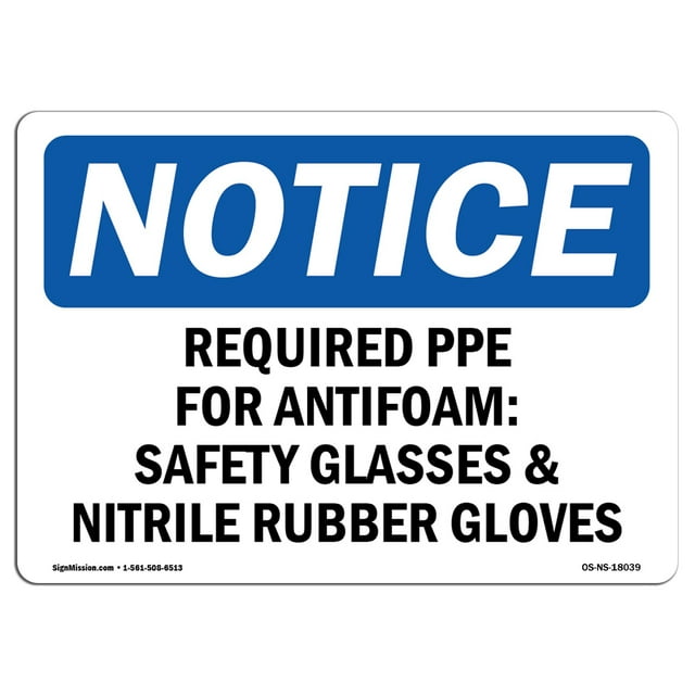 OSHA Notice Sign - Required PPE For Antifoam Safety Glasses | Plastic Sign | Protect Your Business, Work Site, Warehouse & Shop Area |  Made in the USA