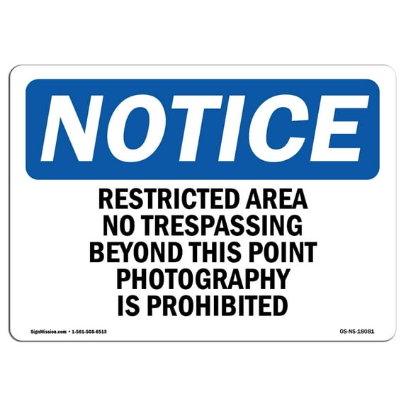 OSHA Notice Sign - Restricted Area No Trespassing Beyond This | Decal | Protect Your Business, Construction Site | Made in the USA