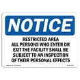 thumbnail image 1 of OSHA Notice Sign - Restricted Area All Persons Who Enter Or | Plastic Sign | Protect Your Business, Work Site, Warehouse & Shop Area |  Made in the USA, 1 of 5
