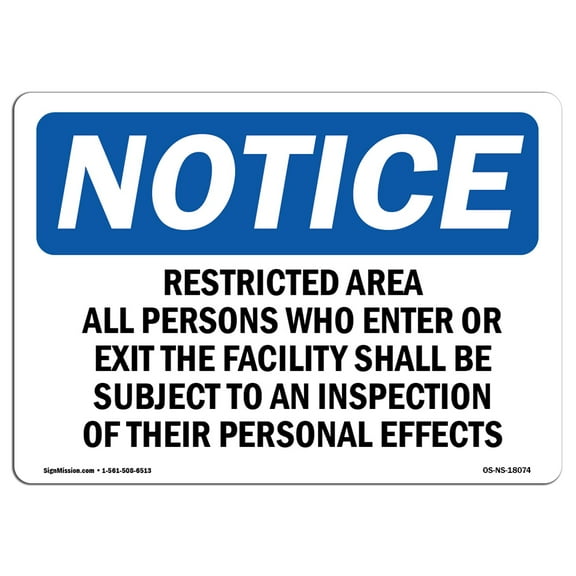 OSHA Notice Sign - Restricted Area All Persons Who Enter Or | Plastic Sign | Protect Your Business, Work Site, Warehouse & Shop Area |  Made in the USA