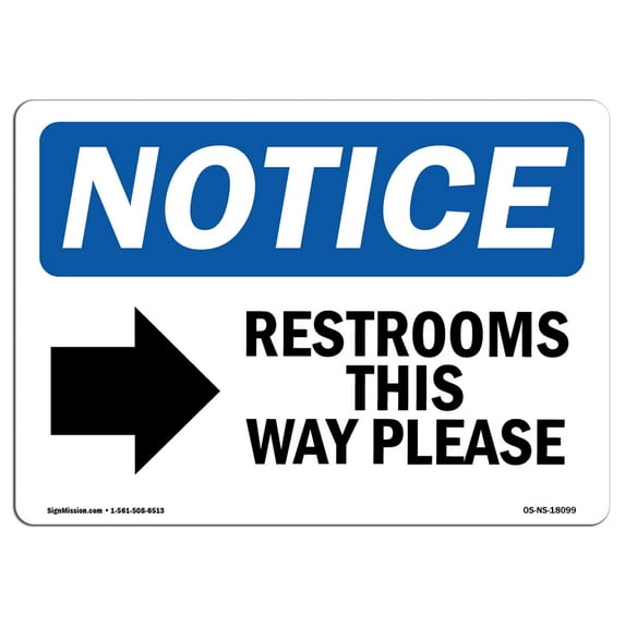 OSHA Notice Sign - Restrooms This Way Please [Right Sign With Symbol | Decal | Protect Your Business, Construction Site | Made in the USA