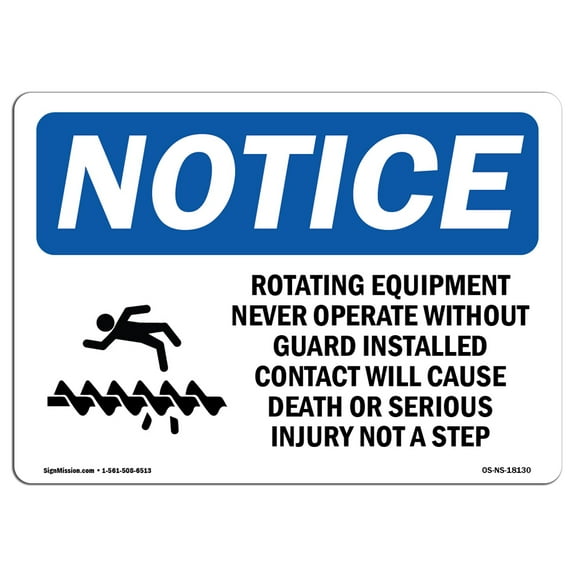 OSHA Notice Sign - Rotating Equipment Never Operate Sign With Symbol | Decal | Protect Your Business, Construction Site |  Made in the USA