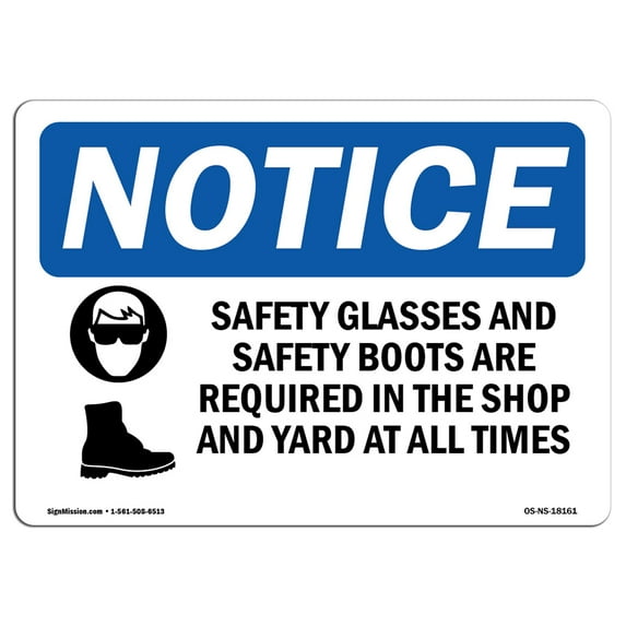 OSHA Notice Sign - Safety Glasses And Safety Boots Sign With Symbol | Decal | Protect Your Business, Construction Site | Made in the USA