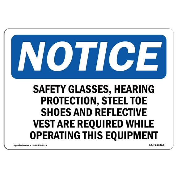 OSHA Notice Sign - Safety Glasses Hearing Protection Steel | Decal | Protect Your Business Construction Site |  Made in the USA