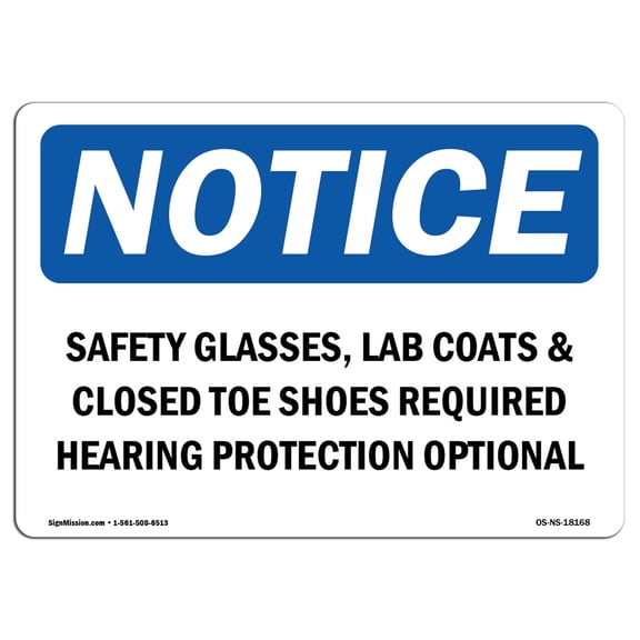 OSHA Notice Sign - Safety Glasses Lab Coats & Closed Toe Shoes | Decal | Protect Your Business, Construction Site |  Made in the USA
