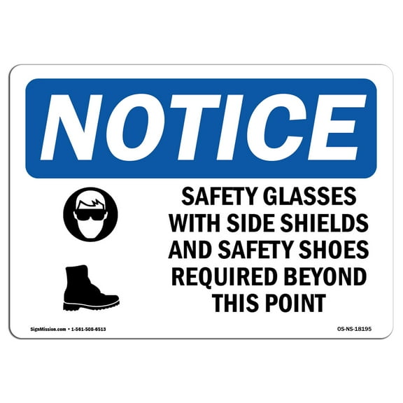 OSHA Notice Sign - Safety Glasses With Side Shields Sign With Symbol | Decal | Protect Your Business, Construction Site |  Made in the USA
