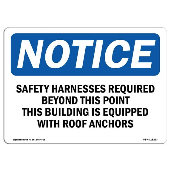 OSHA Notice Sign - Safety Harnesses Required Beyond This Point | Decal | Protect Your Business, Construction Site | Made in the USA