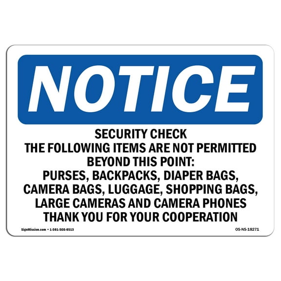 OSHA Notice Sign - Security Check The Following Items Are Not | Decal | Protect Your Business, Construction Site |  Made in the USA
