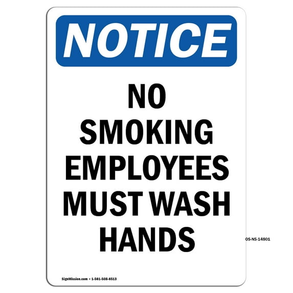 OSHA Notice Sign - No Smoking Employees Must Wash Hands | Plastic Sign | Protect Your Business, Construction Site, Warehouse & Shop Area | Made in the USA