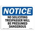 thumbnail image 1 of OSHA Notice Sign - No Soliciting Trespassers Will Be Presumed 10" X 7" Rigid Plastic Sign Protect Your Business, Work Site, Warehouse & Shop Area, 1 of 5