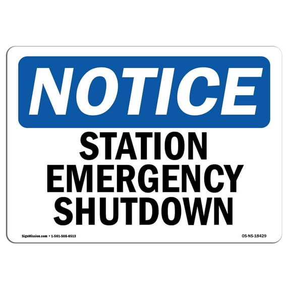 OSHA Notice Sign - Station Emergency Shutdown | Plastic Sign | Protect Your Business, Construction Site, Warehouse & Shop Area | Made in the USA
