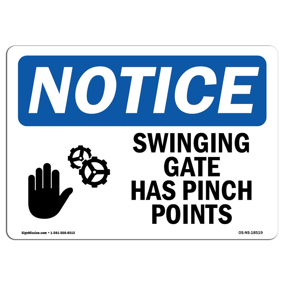 Swining Sign For Sign OSHA Notice Sign - Swinging Gate Has Pinch Points Sign With Symbol ...