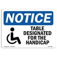 thumbnail image 1 of OSHA Notice Sign - Table Designated For The Handicapped Sign With Symbol | Decal | Protect Your Business, Work Site |  Made in the USA, 1 of 4