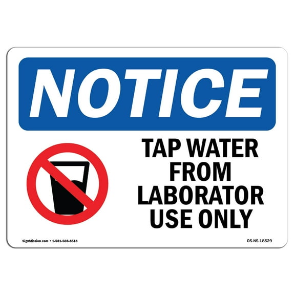 OSHA Notice Sign - Tap Water For Laboratory Use Only Sign With Symbol | Decal | Protect Your Business, Work Site |  Made in the USA