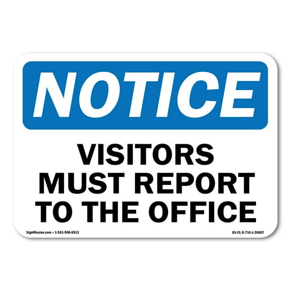 OSHA Notice Sign - All Visitors Must Register at Office | Plastic Sign | Protect Your Business, Construction Site, Warehouse & Shop Area | Made in the USA