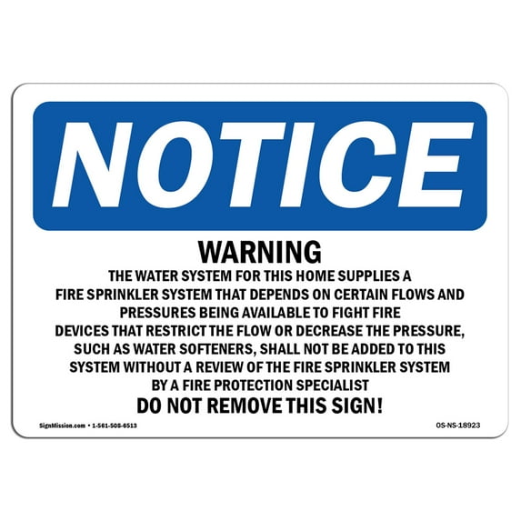 OSHA Notice Sign - Warning The Water System For This Home Supplies | Decal | Protect Your Business, Construction Site | Made in the USA