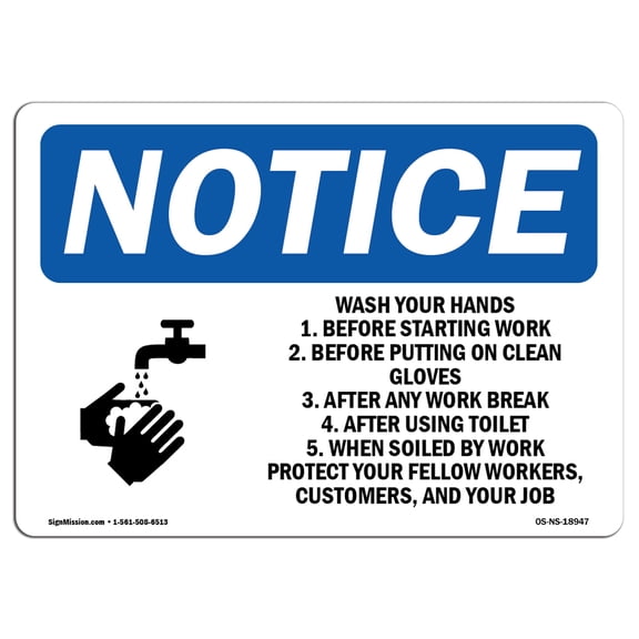 OSHA Notice Sign - Wash Your Hands 1. Before Starting Sign With Symbol | Decal | Protect Your Business, Work Site | Made in the USA
