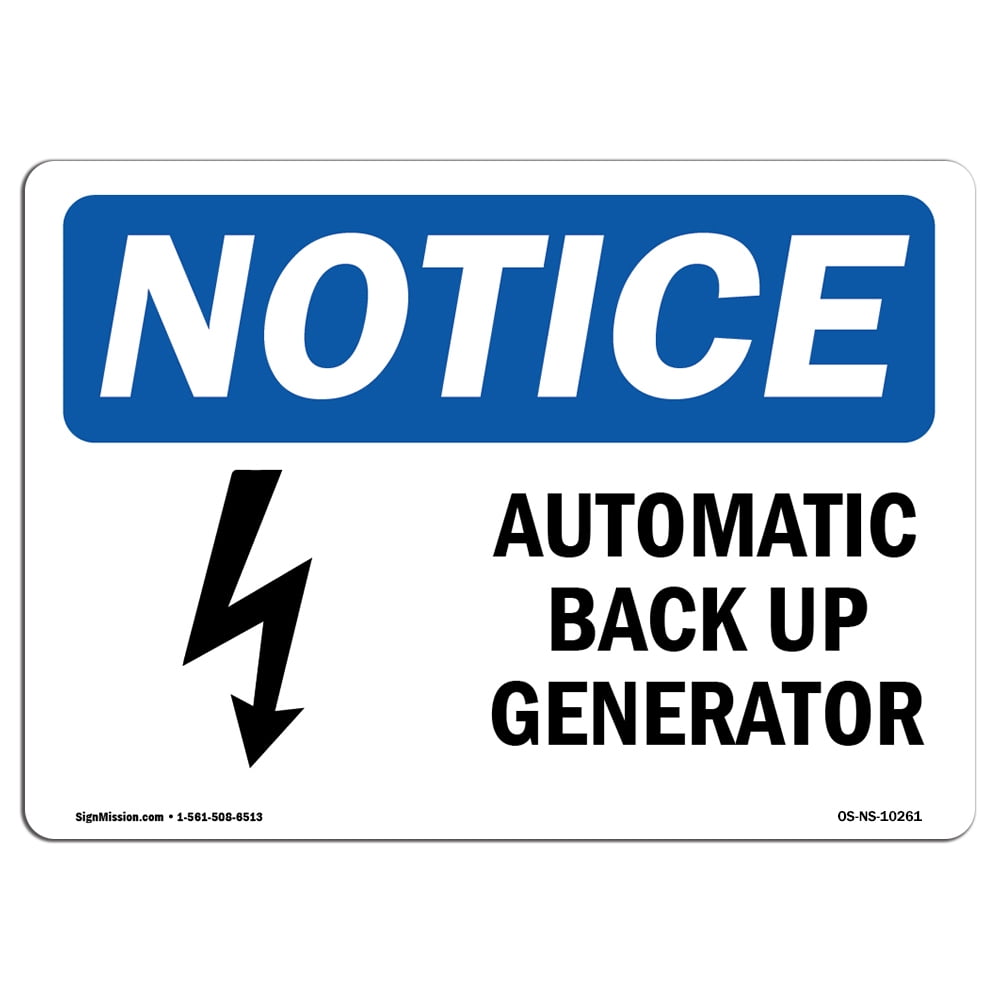 Machine Back Up Sign OSHA Notice Signs - Automatic Back Up Generator Sign With Symbol ...