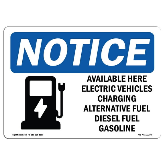 OSHA Notice Signs - Available Here Electric Vehicle Sign With Symbol | Decal | Protect Your Business, Work Site |  Made in the USA