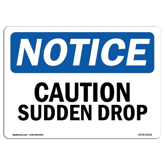 OSHA Notice Signs - Caution Sudden Drop | Decal | Protect Your Business, Construction Site, Warehouse & Shop Area | Made in the USA