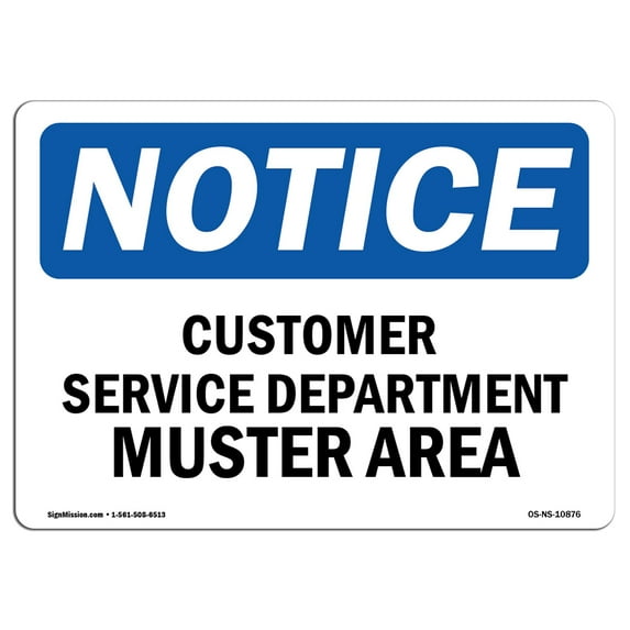 OSHA Notice Signs - Customer Service Department Muster Area | Decal | Protect Your Business, Work Site, Warehouse | Made in the USA