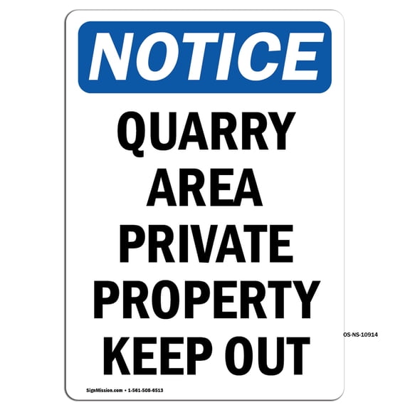 OSHA Notice Signs - Danger Quarry Area Private Property | Decal | Protect Your Business, Construction Site, Warehouse | Made in the USA
