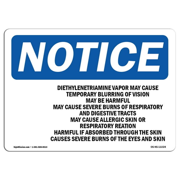 OSHA Notice Signs - Diethylenetriamine Vapor May Sign With Symbol | Decal | Protect Your Business, Work Site, Warehouse |  Made in the USA