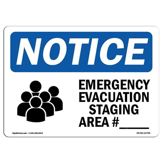 OSHA Notice Signs - Emergency Evacuation Staging Sign With Symbol  | Extremely Durable Made in the USA Signs or Heavy Duty Vinyl label | Protect Your Construction Site, Warehouse &
