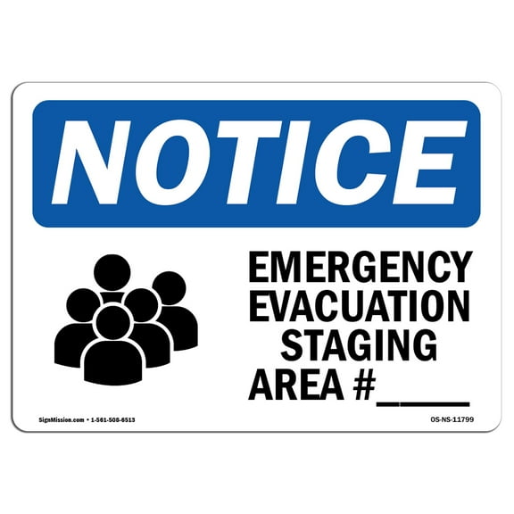OSHA Notice Signs - Emergency Evacuation Staging Sign With Symbol  | Extremely Durable Made in the USA Signs or Heavy Duty Vinyl label | Protect Your Construction Site, Warehouse &