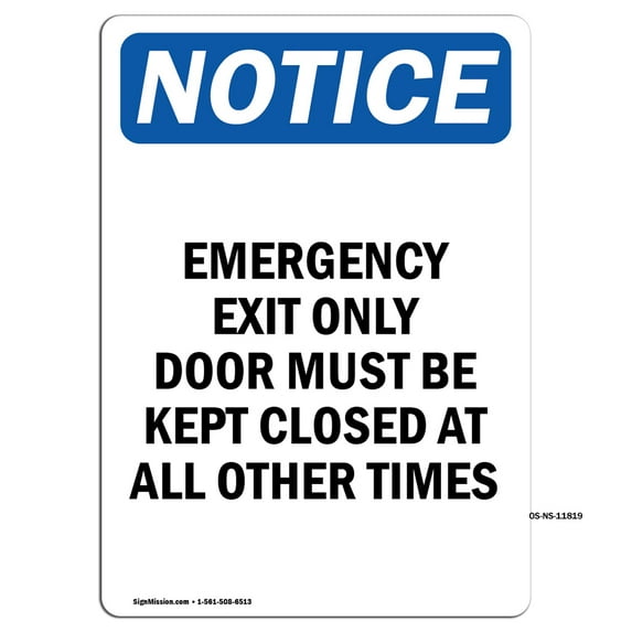 OSHA Notice Signs - Emergency Exit Only Door Must | Decal | Protect Your Business, Construction Site, Warehouse | Made in the USA