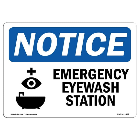 OSHA Notice Signs - Emergency Eyewash Station Sign With Symbol | Extremely Durable Made in the USA Signs or Heavy Duty Vinyl label | Protect Your Construction Site, Warehouse &