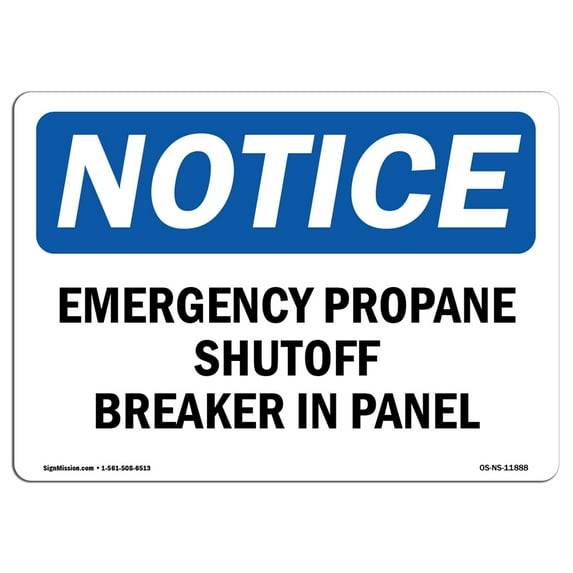 OSHA Notice Signs - Emergency Propane Shutoff Breaker In Panel Sign | Extremely Durable Made in the USA Signs or Heavy Duty Vinyl label | Protect Your Warehouse & Business
