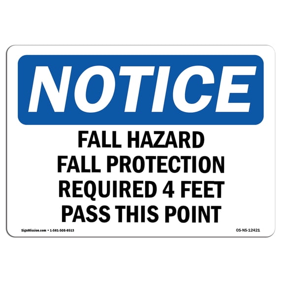 OSHA Notice Signs - Fall Hazard Fall Protection Required 4 Feet | Decal | Protect Your Business, Work Site, Warehouse | Made in the USA