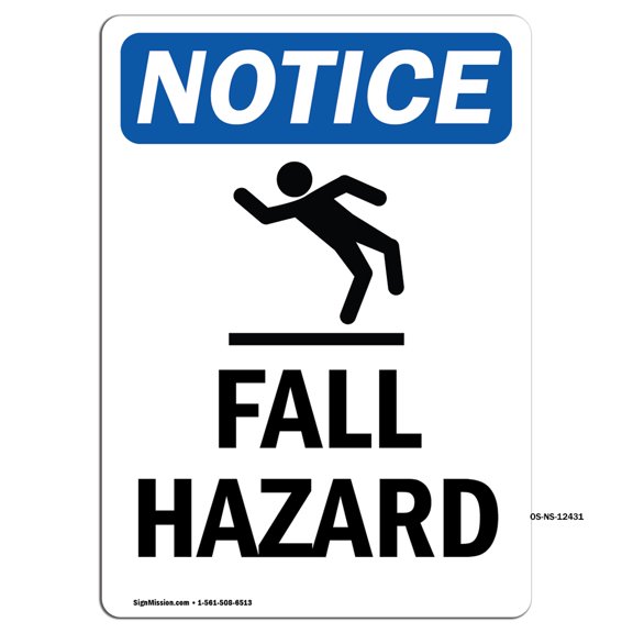 OSHA Notice Signs - Fall Hazard Sign With Symbol | Decal | Protect Your Business, Construction Site, Warehouse | Made in the USA