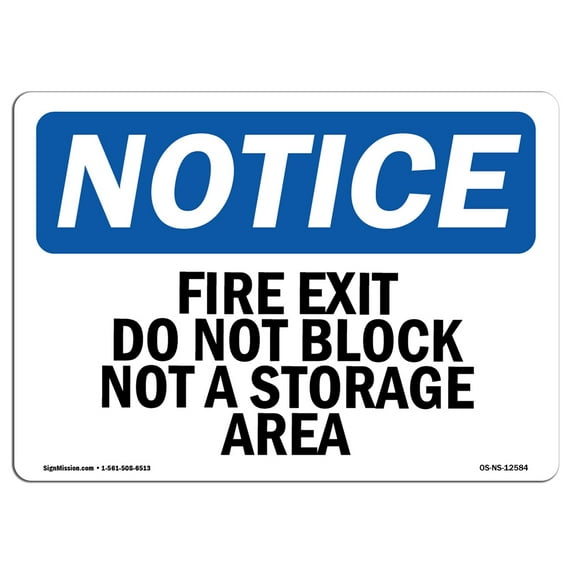 OSHA Notice Signs - Fire Exit Do Not Block Not A Storage Area | Decal | Protect Your Business, Work Site, Warehouse | Made in the USA