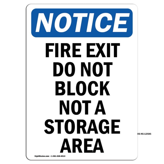 OSHA Notice Signs - Fire Exit Do Not Block Not A Storage | Decal | Protect Your Business, Construction Site, Warehouse | Made in the USA
