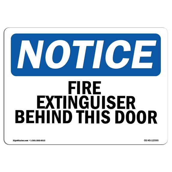 OSHA Notice Signs - Fire Extinguisher Behind This Door | Decal | Protect Your Business, Construction Site, Warehouse | Made in the USA