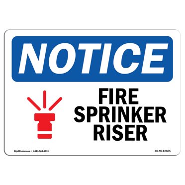 OSHA Notice Signs - Fire Sprinkler Riser Sign With Symbol | Decal | Protect Your Business, Construction Site, Warehouse |  Made in the USA