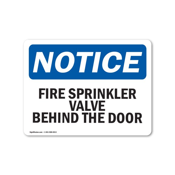 OSHA Notice Signs - Fire Sprinkler Valve Behind Door | Decal | Protect Your Business, Construction Site, Warehouse | Made in the USA