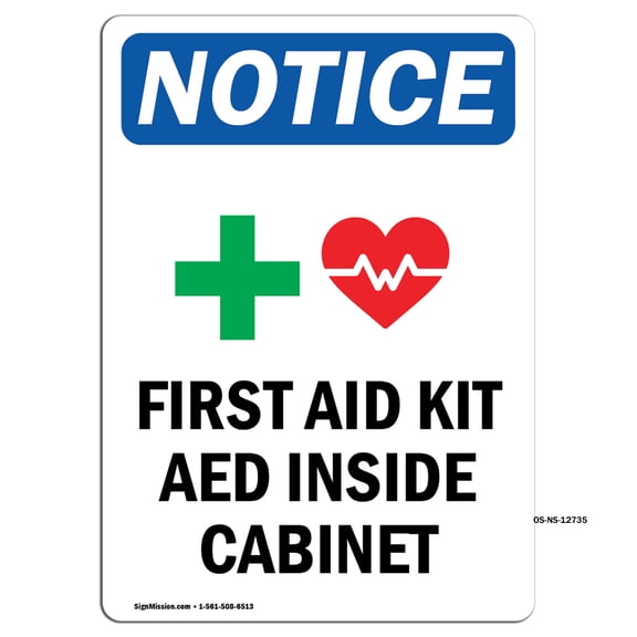 OSHA Notice Signs - First Aid Kit AED Sign With Symbol | Decal | Protect Your Business, Construction Site, Warehouse | Made in the USA