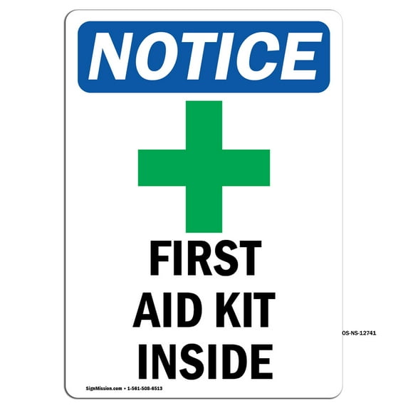 OSHA Notice Signs - First Aid Kit Inside Sign With Symbol | Decal | Protect Your Business, Construction Site, Warehouse | Made in the USA