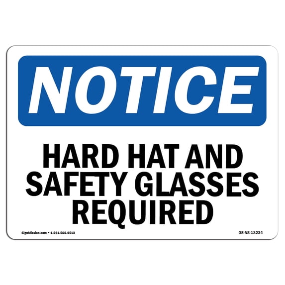 OSHA Notice Signs - Hard Hat And Safety Glasses Required | Decal | Protect Your Business, Construction Site, Warehouse | Made in the USA