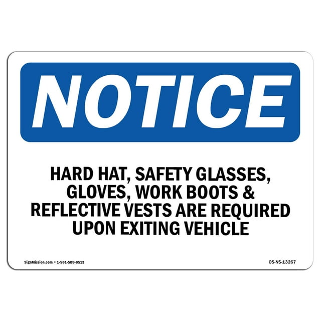 OSHA Notice Signs - Hard Hat Safety Glasses Gloves Work Boots | Decal | Protect Your Business Work Site Warehouse |  Made in the USA