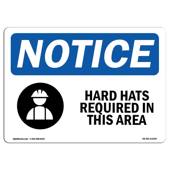 OSHA Notice Signs - Hard Hats Required In This Area Sign With Symbol | Decal | Protect Your Business, Work Site | Made in the USA
