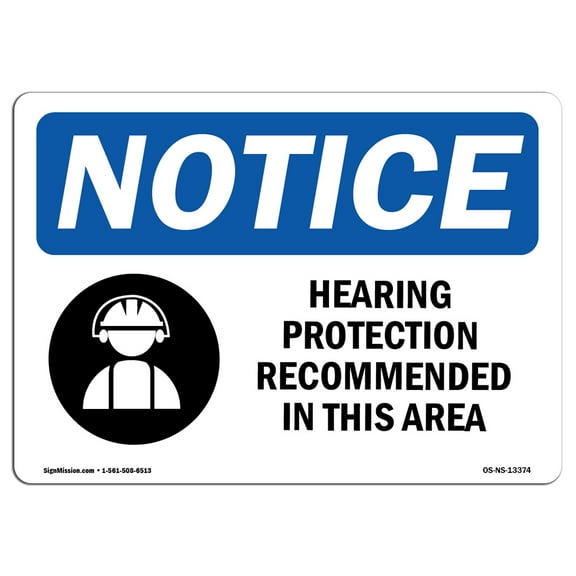 OSHA Notice Signs - Hearing Protection Recommended Sign With Symbol | Decal | Protect Your Business, Work Site |  Made in the USA