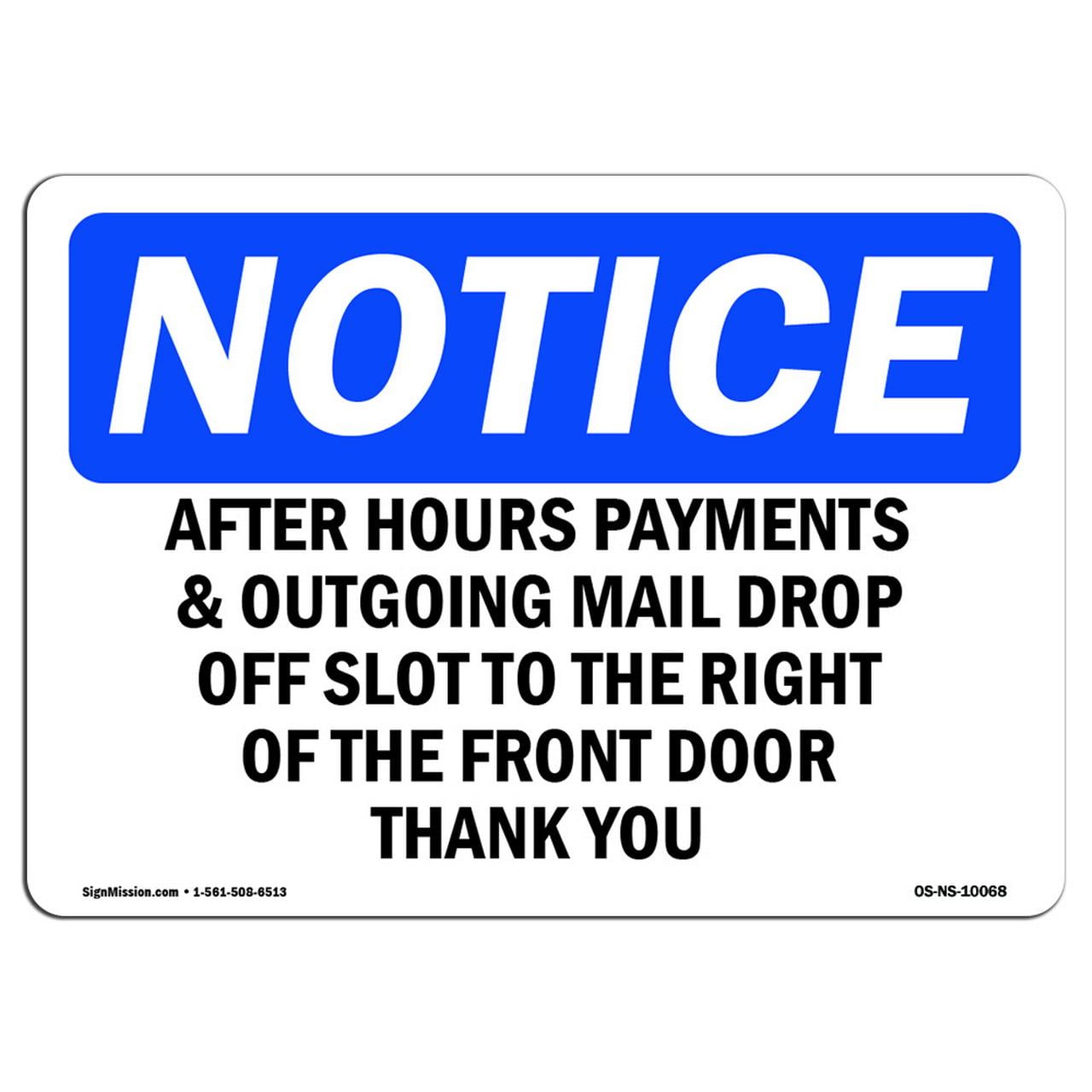 OSHA Notice Signs - After Hours Payment & Outgoing Mail Drop Sign ...