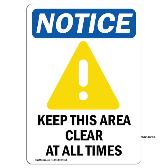 OSHA Notice Signs - Keep This Area Clear Sign With Symbol | Decal | Protect Your Business, Construction Site, Warehouse | Made in the USA