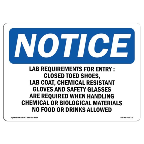 OSHA Notice Signs - Lab Requirements For Entry Closed Toed | Decal | Protect Your Business, Work Site, Warehouse | Made in the USA