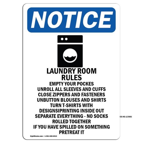 OSHA Notice Signs - Laundry Rules Empty Sign With Symbol | Decal | Protect Your Business, Construction Site, Warehouse | Made in the USA
