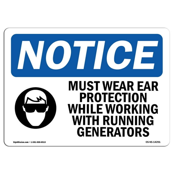 OSHA Notice Signs - Must Wear Ear Protection While Sign With Symbol | Decal | Protect Your Business, Work Site |  Made in the USA